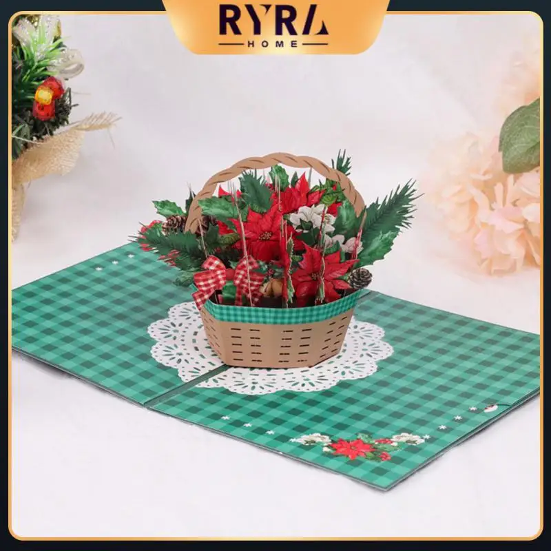 

Christmas Greeting Card Gratitude Blessing Card 3d European And American Christmas Thank You Card Handmade Flower Basket Crafts