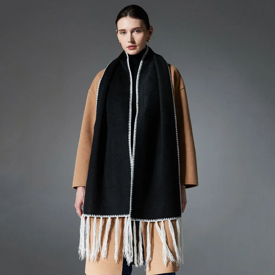 Хороший двухсторонний шерстяной шарф Простой Благородный зимний теплый унисекс