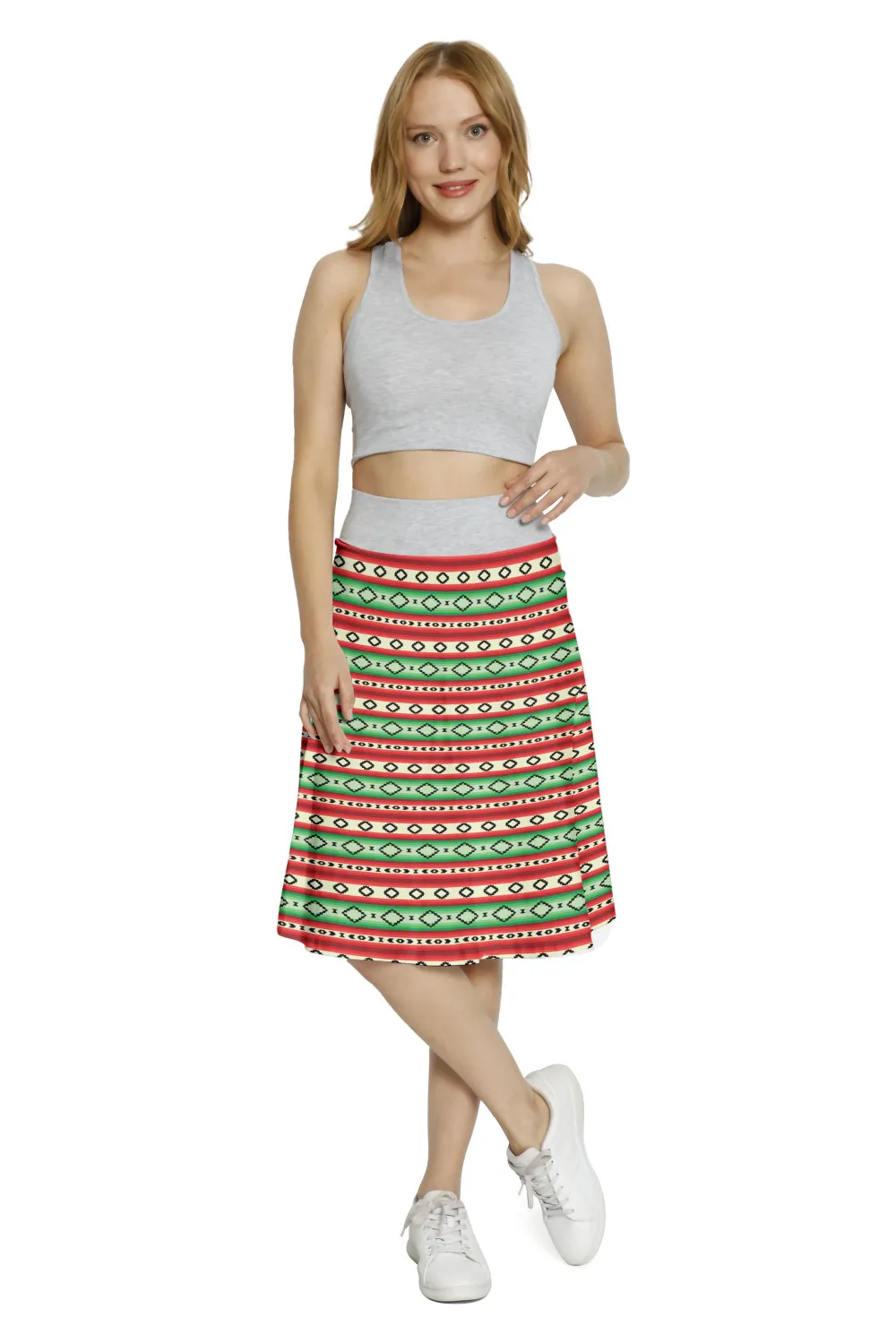 Юбка женская трапециевидная средней длины с высокой талией и принтом | Женская