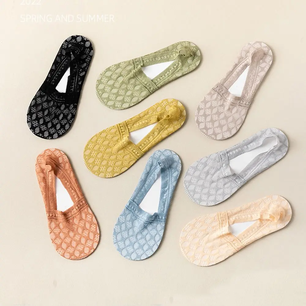 

New Lace Stripe Boat Socks Mesh Short Socks Non-slip Women Transparent Invisible Socks Summer No Trace Hosiery Sock Slippers