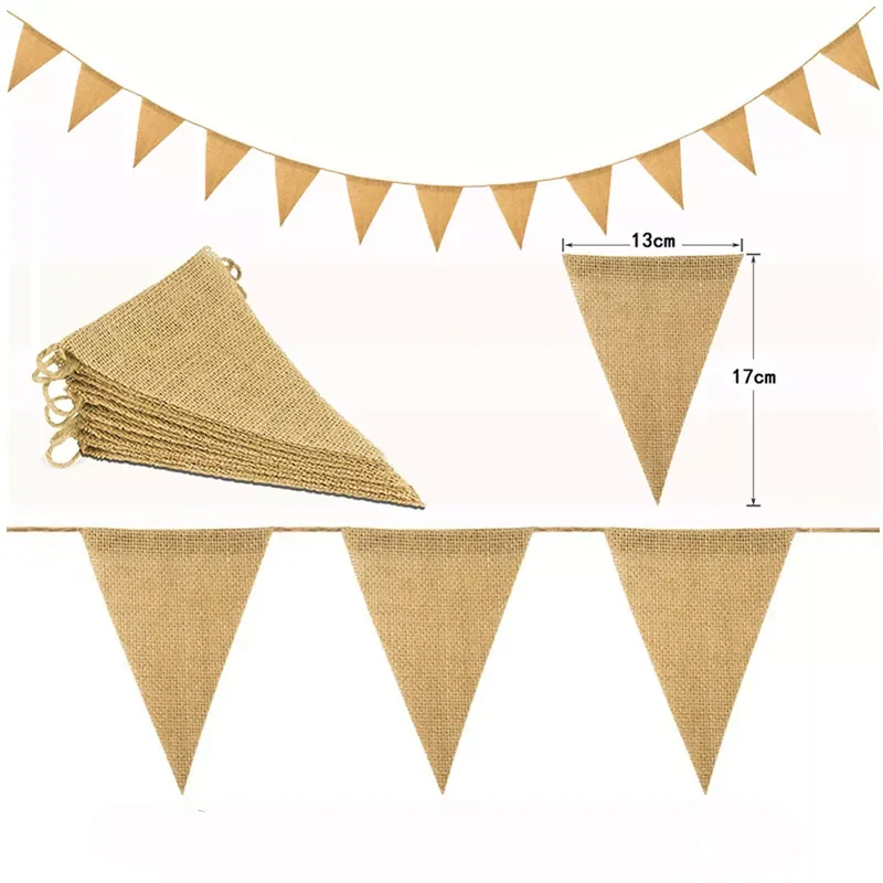 

3M 13 Flags Vintage Jute Hessian Burlap Bunting Banner Wedding party Photography Props Celebration Party Decoration Banner