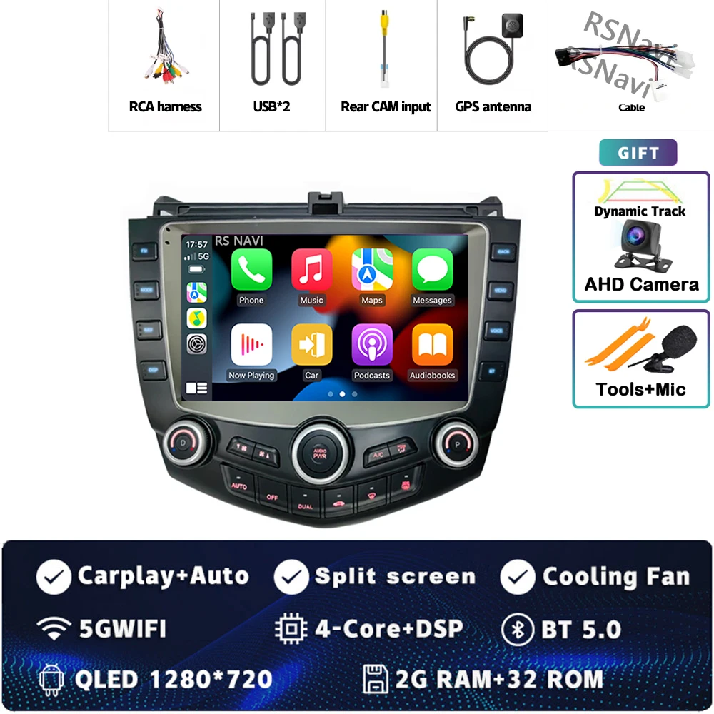 

Android 14 Carplay Auto 2K экран автомобильный радиоприемник мультимедийный видео DVD-плеер для Honda ACCORD 7 2003-2008 авторадио Qualcomm стерео