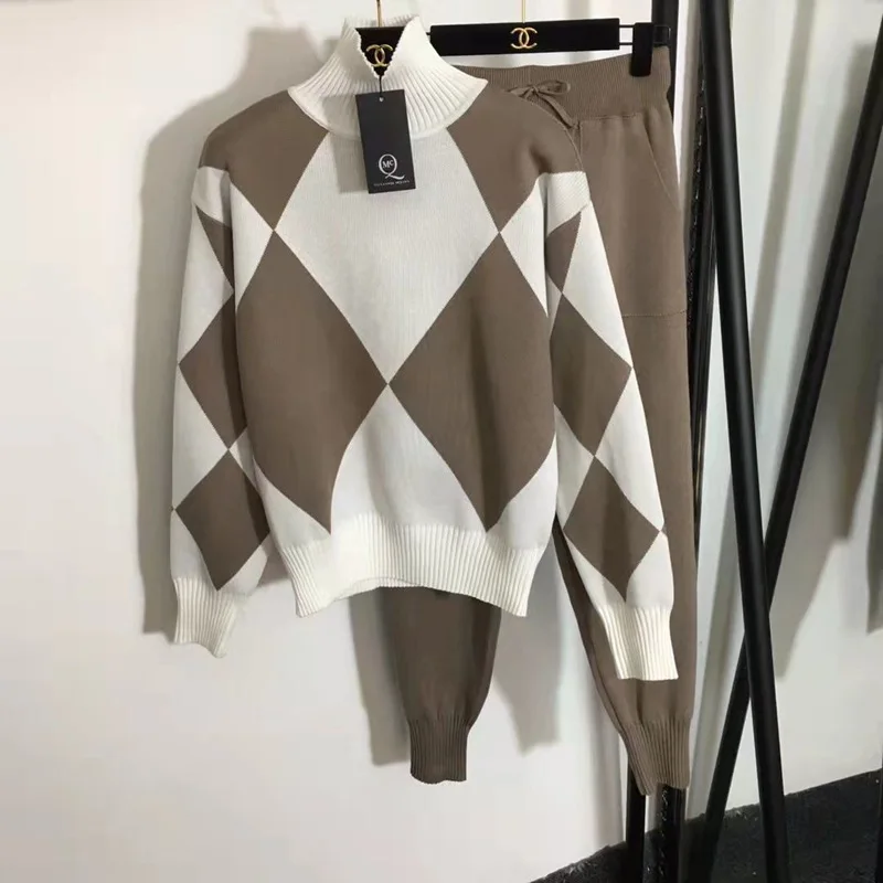 

Loose Long-sleeved Pants Knitted Two-piece Set Women's Outi Fits Sweatshirts Tracksuit Women Two Piece Set Sweater Pullover