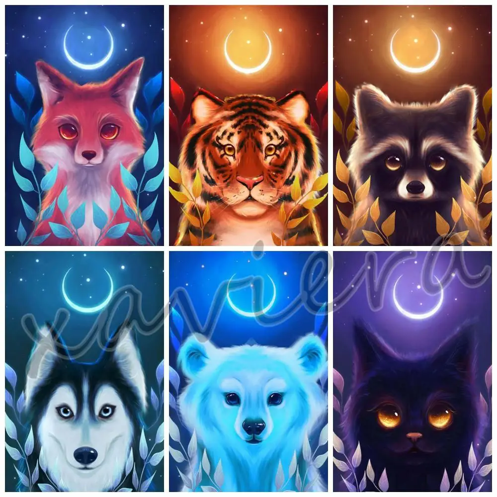 

5D Diy Diamond Painting Cartoon Moon Animal Cross Stitch Cat Tiger Wolf Fox Cross Stitch Full Drill Embroidery Mosaic Handicraft