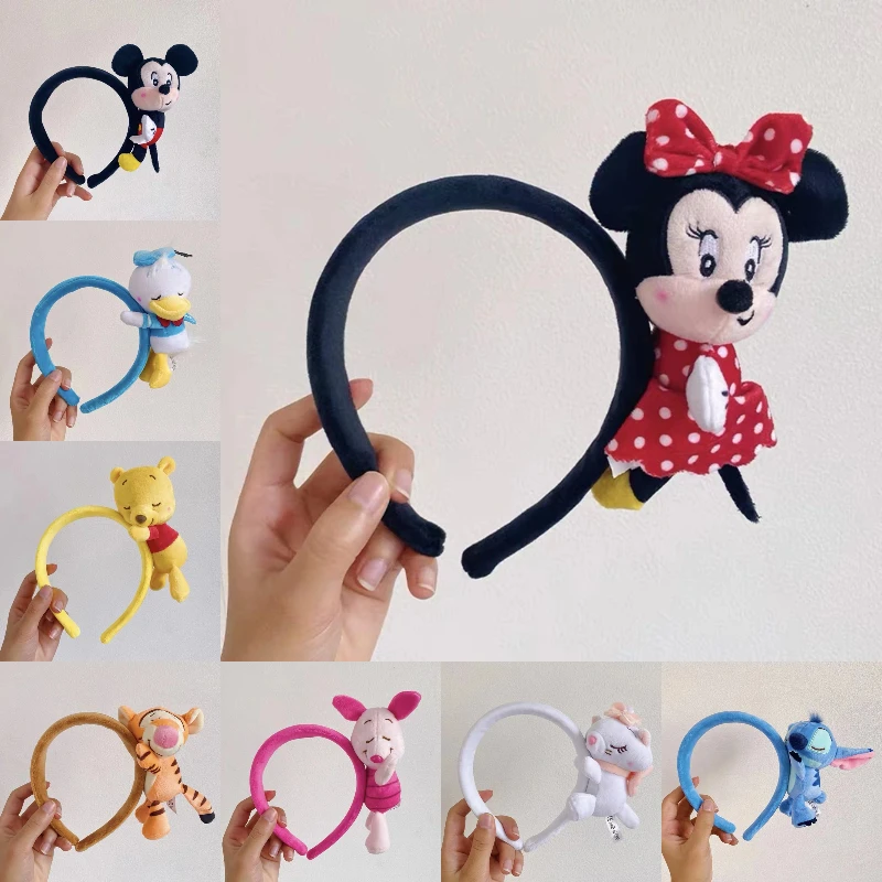 

Disney Plush Minnie Mickey Ears Winnie The Pooh Headbands Women Cute Lotso Hair Accessories Girl Sequins Bow Hairbands Kids Gift