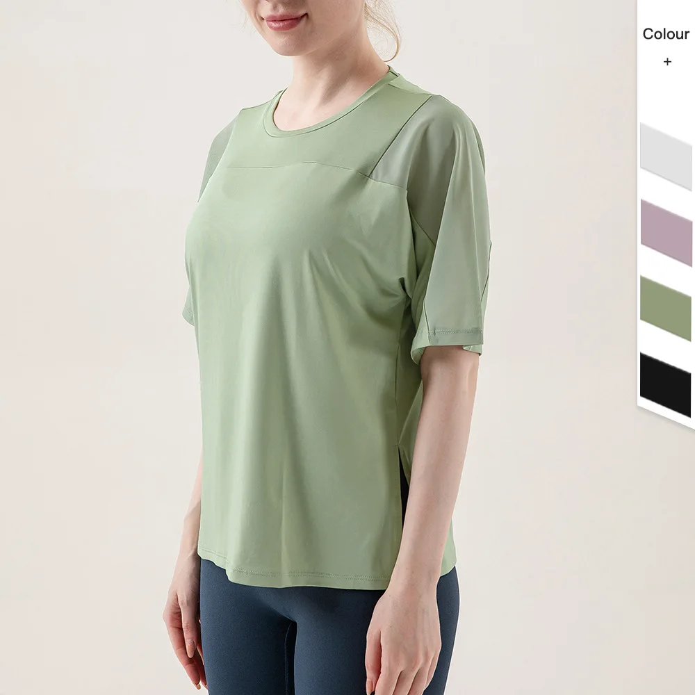 

New Mesh Stitching Casual Sports Jacket Fitness Suit Women's Quick-drying Joker Yoga Short Sleeve Loose T-shirt