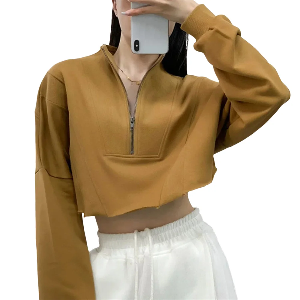 

Douhoow Women's Cropped Sweatshirts Autumn New Streetwear Fashion Korean Style Zipper Loose Pullover 2000s Hoodies Sweatshirts