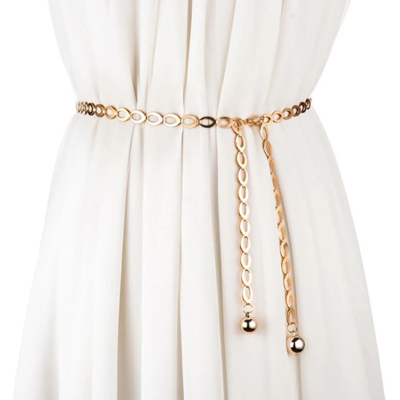 

Simple Thin Metal Waist Chain Belt For Female Women Gold Sliver Adjustable Wild Dress Skirt Body Chain Belts Straps