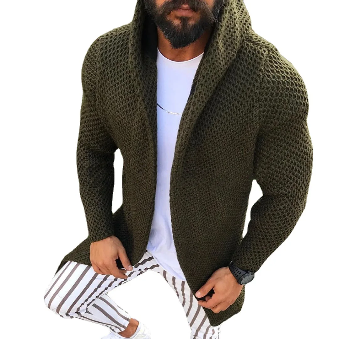 Men Sweater Cardigan New Autumn Winter Slim Solid Color Long Sleeved Cardigan Hooded Knitted Sweater Men's Top
