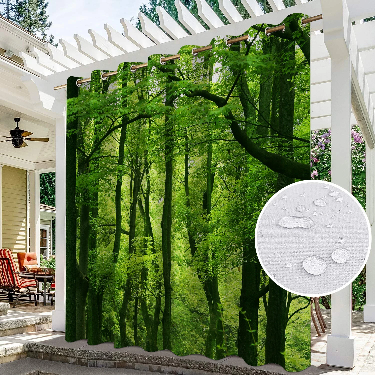 

Natural Landscape Printing 3D Waterproof Outdoor Curtain for Garden Porch Patio Sun Room Rustproof Fade Resistant Curtain