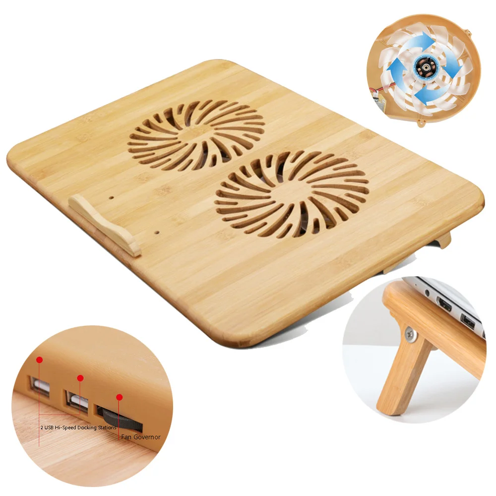 

Wood Laptop Stand With Dual Fan Radiator For Desk 10-17.3 Inch Macbook Air Pro 13 15 Wooden Notebook Holder Computer Accessories