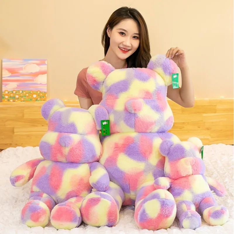 

50/70/95cm Violent Colorful Bear Plush Toys Tie-dye Rainbow Bear Doll Pillow Soft Stuffed Cartoon Animal Kids Girl Birthday Gift