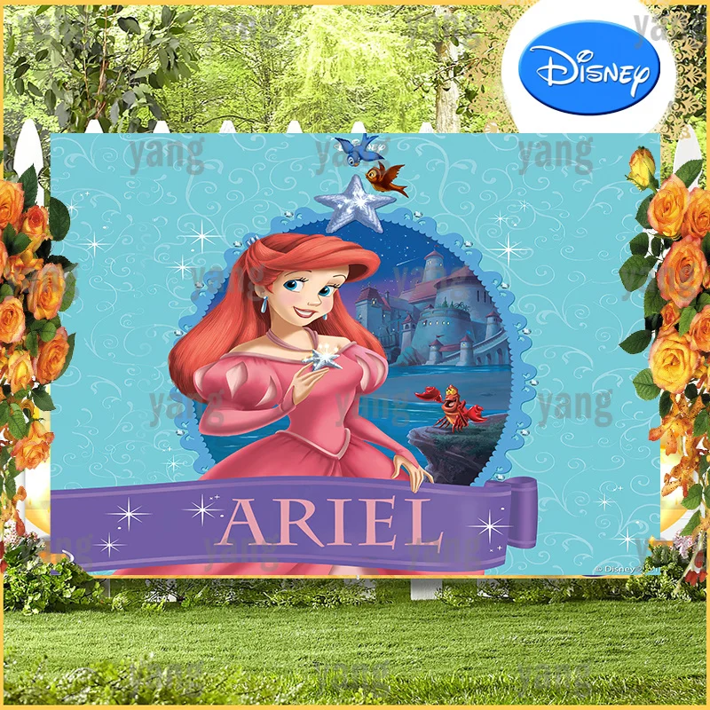 Disney Red Hair Princess Ariel The Little Mermaid Colorful Circular Background Birthday Party Decoration Backdrop Baby Shower