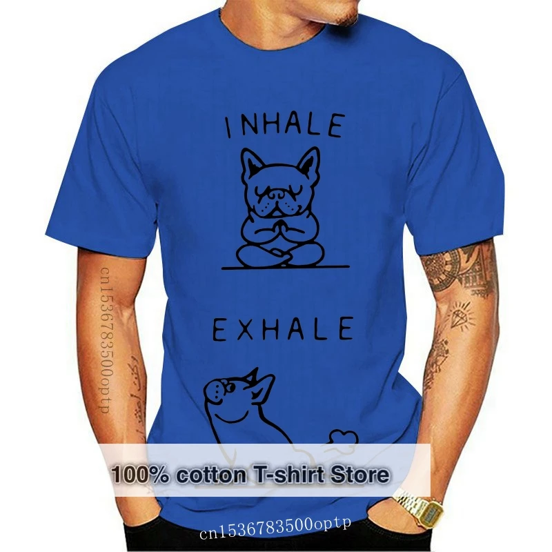 

one yona Men's Inhale Exhale Frenchie French Bulldog Dog T Shirt Cotton Tops Vintage Short Sleeve Tees Birthday Gift Plus Size
