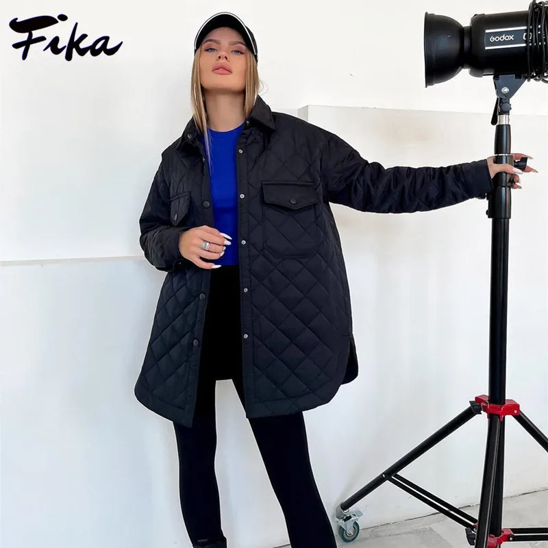 Casual Loose Solid Color Pockets Rhombus Warm Down Jacket with Belt Women 2022 Fashion Thickened Coat Female Outwear Streetwear