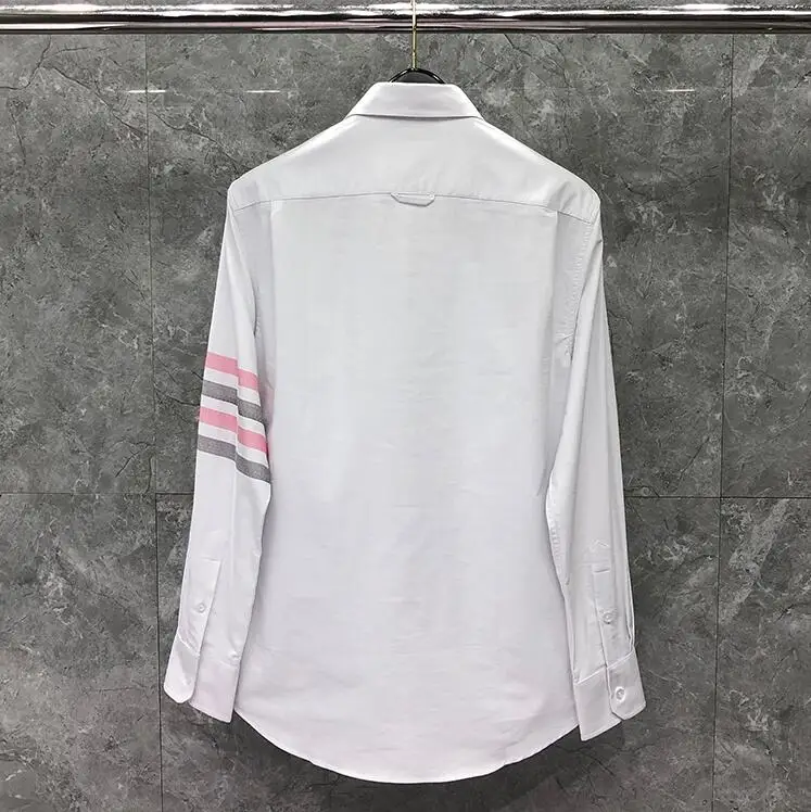 TB Men's Cloth New Shirts Men Slim White Long Sleeve Casual Shirt Zipper Striped Turn Down Collar Oxford Men's Clothing
