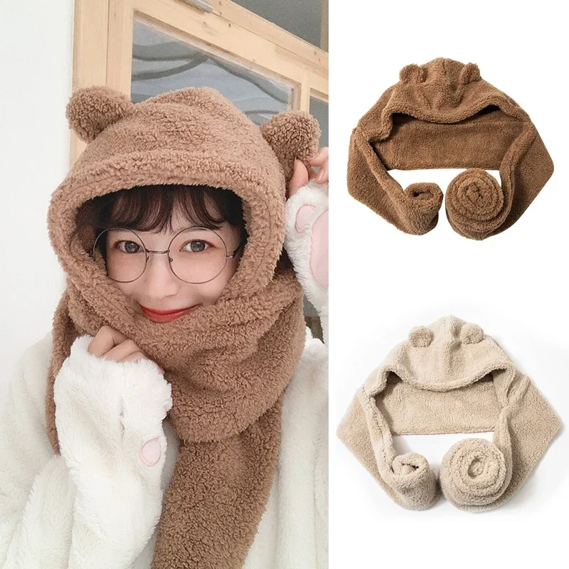 Модный шарф шапки зимний женский милая шапка с ушками медведя Теплый головной