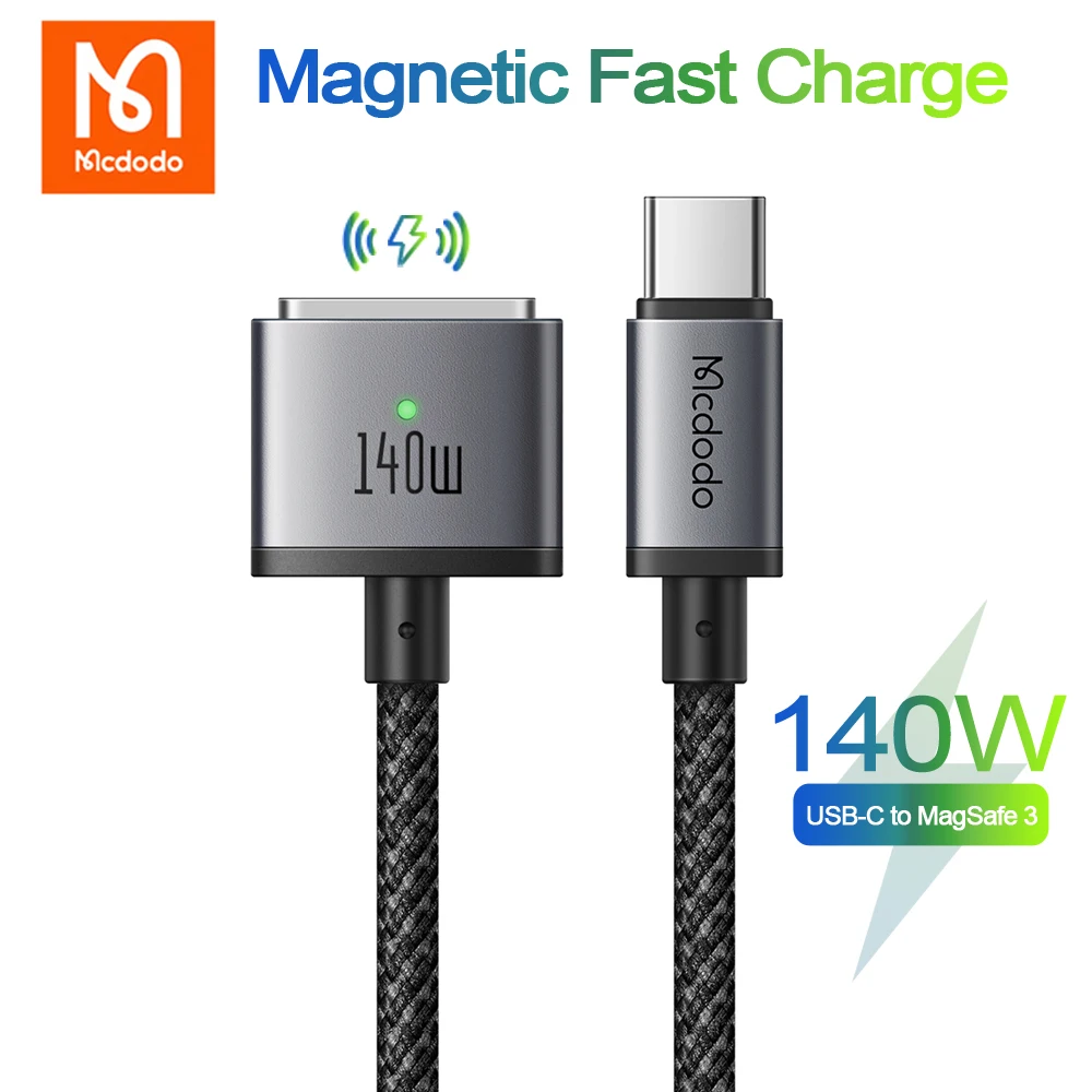 Mcdodo PD 140W USB-C to MagSaf* 3 Fast Charge Magnetic Cable For Macbook Pro Air 13 14 16 M1 M2 Dual LED Indicators Charger Cord