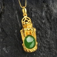 fashion gold color pi xiu pendant necklace green stone animal necklace good lucky jewelry amulet necklace for men women jewelry