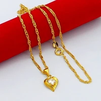 genuine 24k gold necklace zircon heart pendant water ripple chain necklace electroplating gold jewelry wedding gifts for women