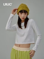 uiuc solid crop long sleeve t shirts women 2022 spring sunlight color trendy crop tops fashion basic cotton tees for teen girls