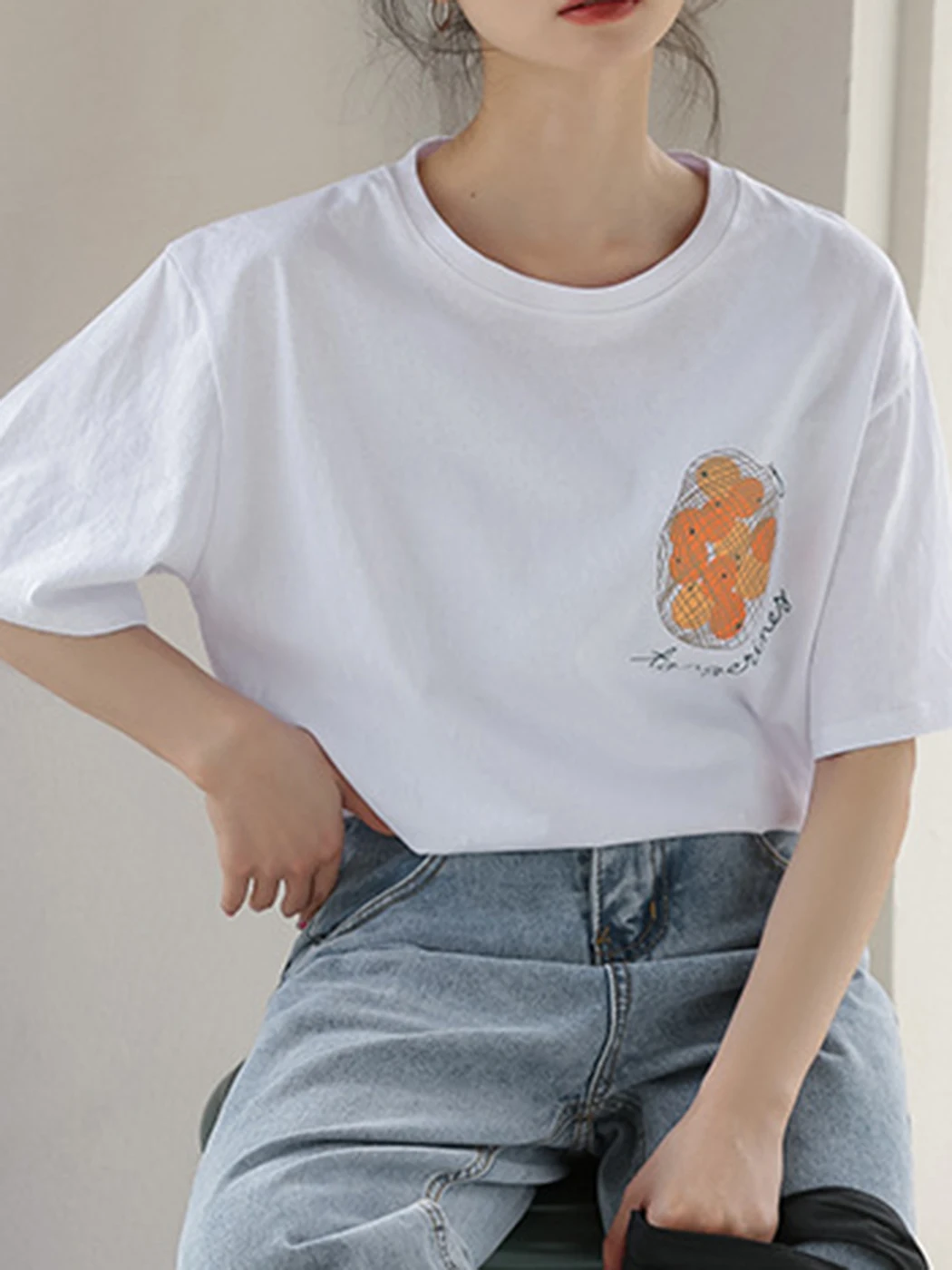 

Chic Print T-shirt Women Summer 2022 Round Neck Short Sleeve Casual Cotton Tee Shirts Streetwear Simple Tshirts Tops Female
