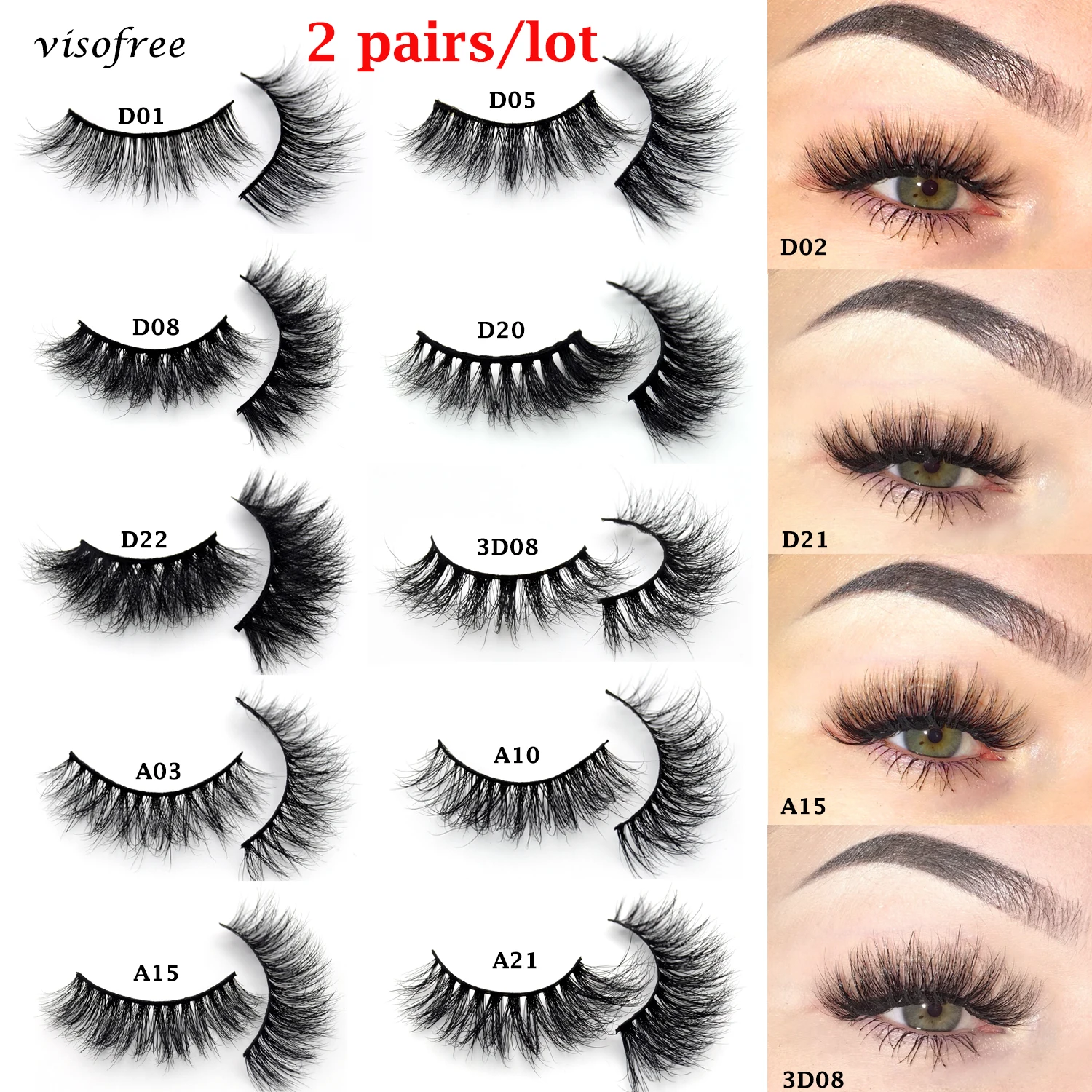 

2 Pairs Visofree Lashes Natural False Eyelashes Fake Lashes Long Makeup 3d Mink Lashes Extension Eyelash Mink Eyelashes Beauty