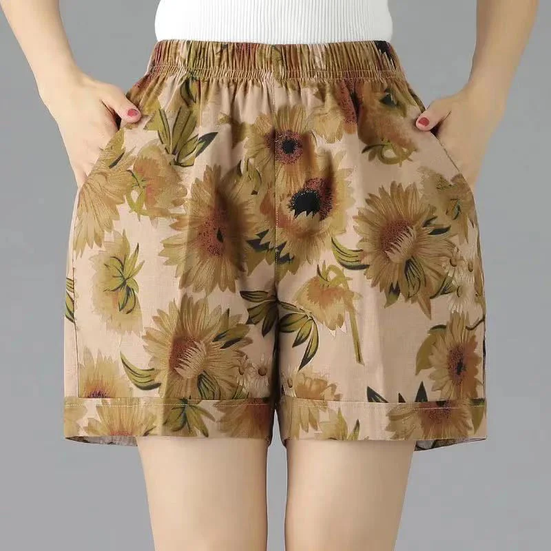 Short Pants for Woman To Wear Linen Cotton Print Loose Home Women's Shorts Graphic With Belt Elastic Waist Baggy Low Price Cheap