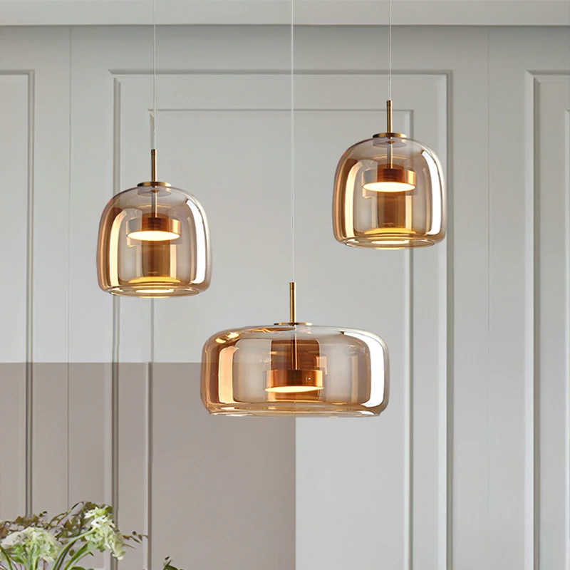 

Chandelier Led Art Pendant Lamp Light Nordic Glass Luxury Smoke Grey Hanging Fixtures Bedroom Modern Luminaire Suspension
