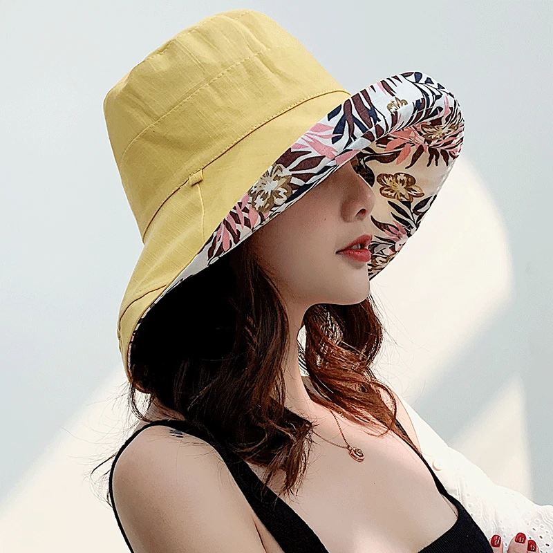 

New Women's Hat Bucket hat Panamanian Women Four Seasons Fisherman Hat Big Brim Hat Double-Sided Fisherman Hat Sun Visor Sunhat