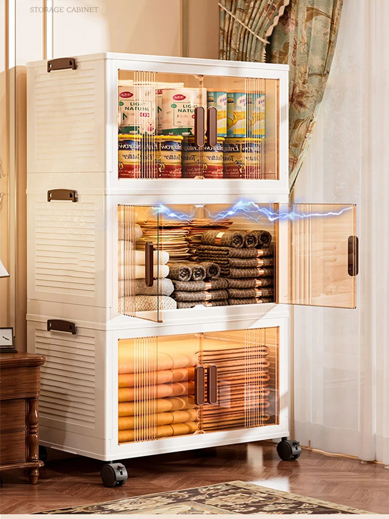 

Large Double Door Open Folding Storage Box with Lid Wheels Stackable Foldable Save A Space Container Travel Folding Storage Box