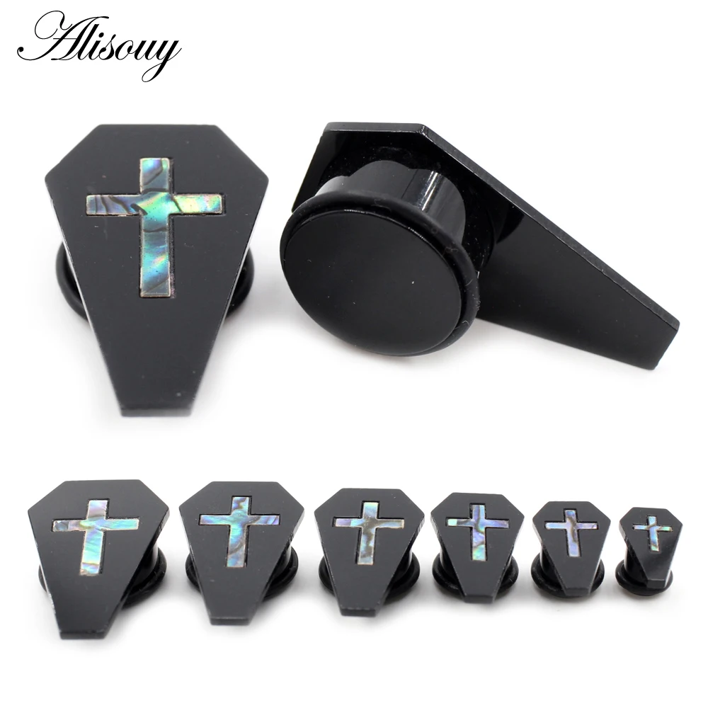 

Растяжки Alisouy Для Пирсинга Ушей, туннели с шестигранной заглушкой из черного акрила, черные расширители, измерители, ювелирные изделия для п...