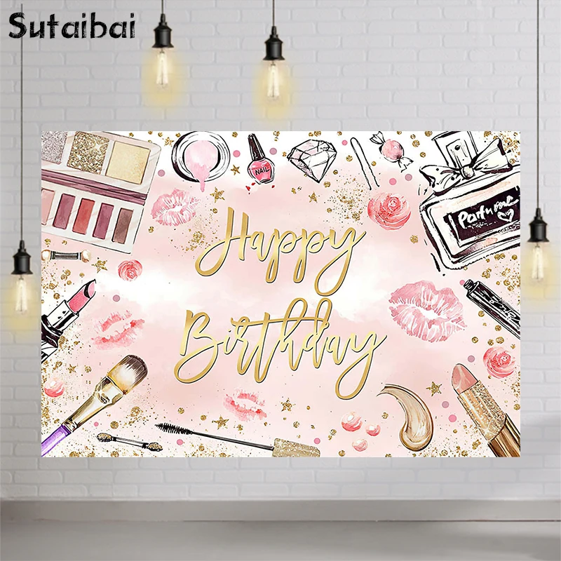 

Photography Background Pink Beauty Makeup Spa Party Women Girls Birthday Decorations Backdrop Photo Booth Studio Banner