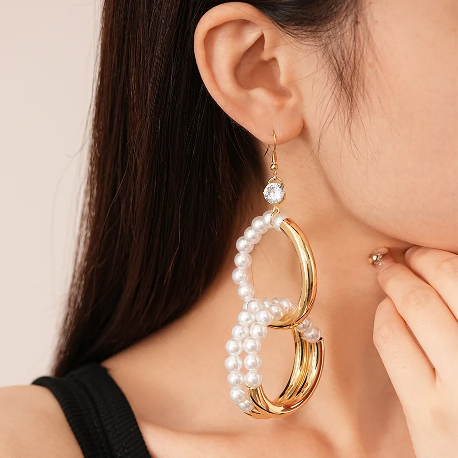 NISHIZAWA металлические серьги с имитацией жемчуга и кругами крючки для ушей