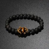 vintage crown tiger eye bracelet men nature obsidian lava bead charm diffuser bracelet women dragon claw energy hematite jewelry