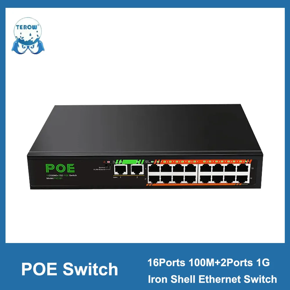 

Коммутатор сетевой TEROW 19 портов s 16*100 Мбит/с порт POE + 2*1000 Мбит/с порт восходящей связи + 1*1000 Мбит/с порт SFP 48 В для IP-камеры/мониторинга POE