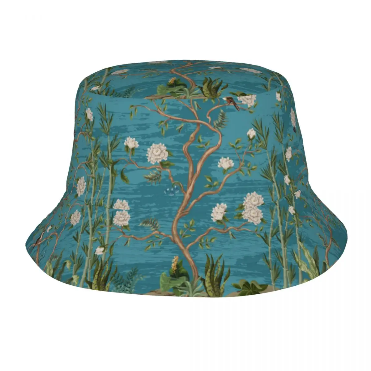 

Summer Beach Hatwear Chinoiserie Style Peonies Trees Bamboo Birds Stuff Bucket Hat Street Girl Fishing Sun Hats Packable Outdoor