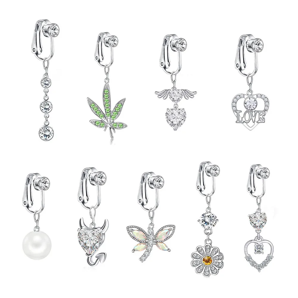 

Faux Fake Belly Ring Butterfly Fake Belly Piercing Clip on Umbilical Navel Belly Button Cartilage Clip on Earrings Body Jewelry