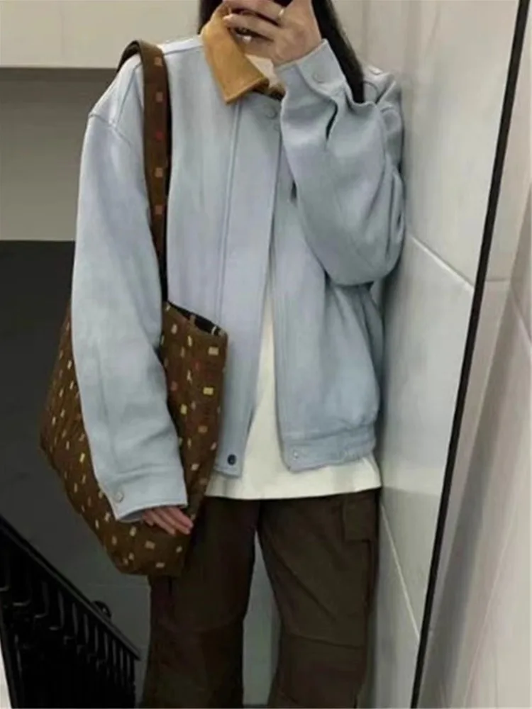 Модный бренд американская уличная замшевая верхняя одежда с лацканами женская