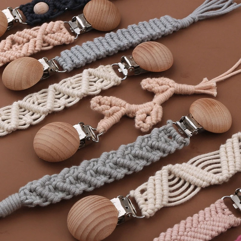

57EE Crochet Pacifier Clip Chain Woven Cotton Rope BPA-free DIY Dummy Nipple Holder Soother Baby Teething Chewable Toys Shower