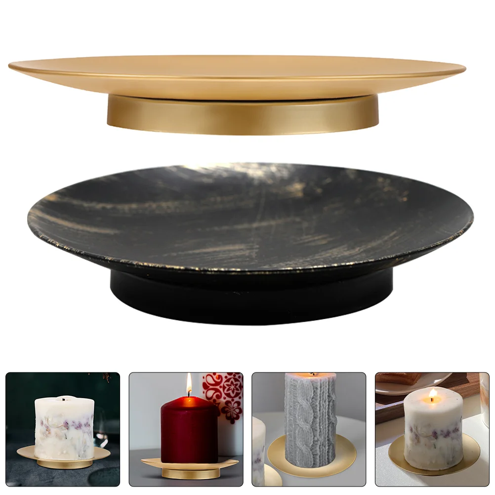 

2pcs Iron Trays Pillar Tray Holders Candlesticks Round Stands