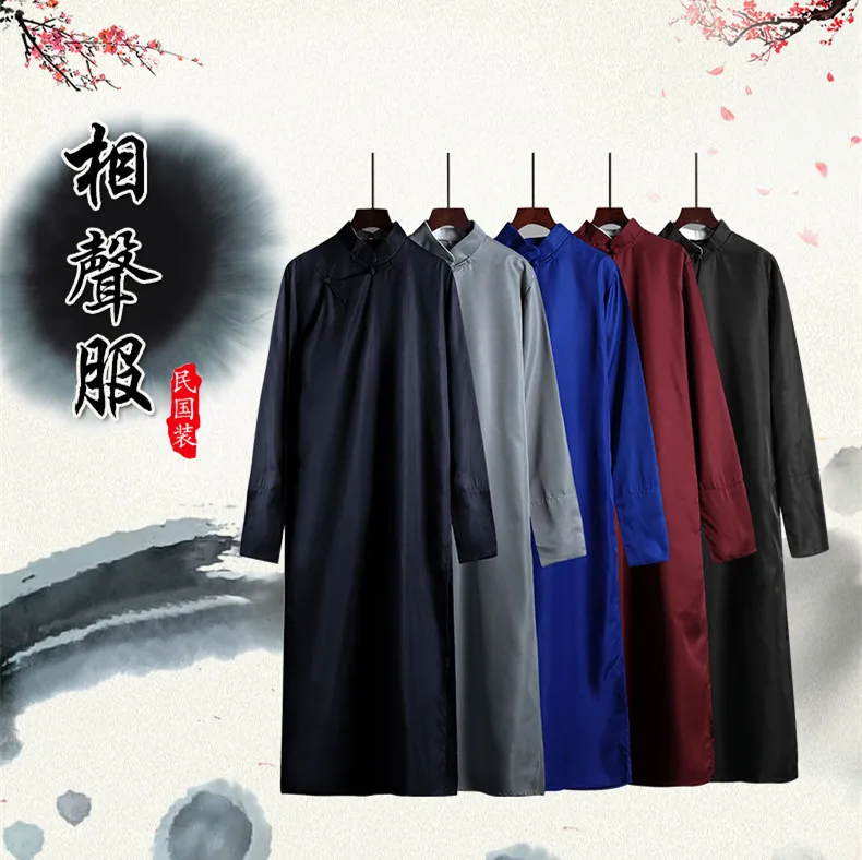 2022 Spring Chinese Traditional Mandarin Gowns Man Solid Wing-chun Kung Fu Uniforms Robe Crosstalk Stage Performance Costume