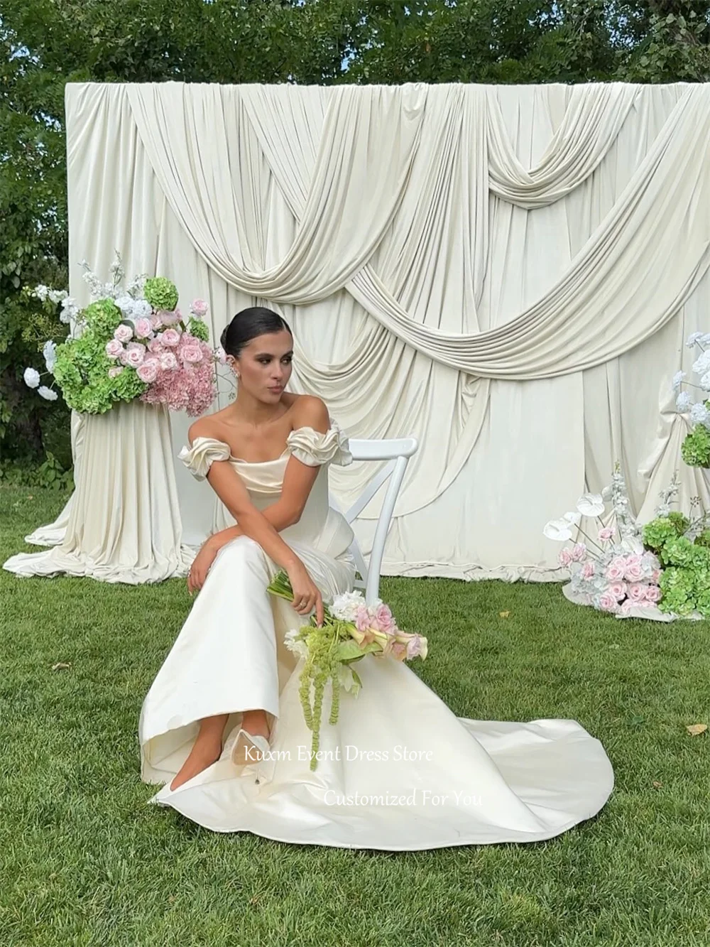 Kuxm Elegant Strapless Mermaid Wedding Dress Off The Shoulder Satin Vestidos De Noiva Backless Long Train Bridal Gown Customized (art.: 3920dd170950b) - 3920dd170950b