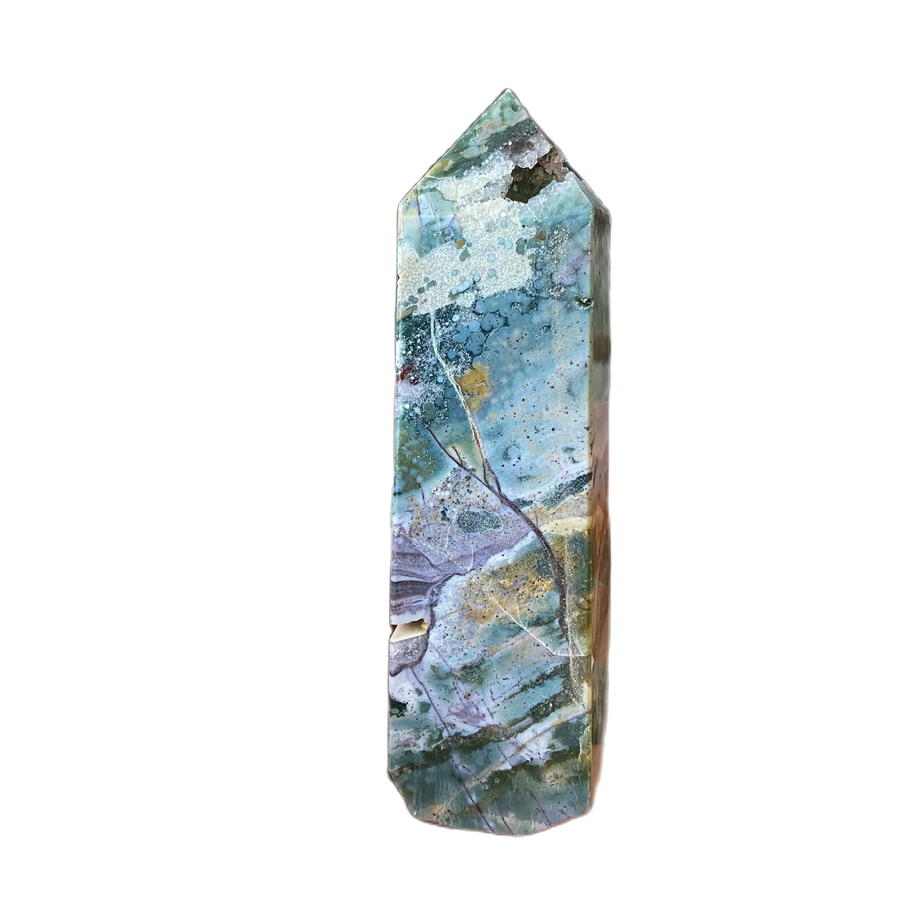 

Natural single tip crystal agate post with hole rough stone polished six prism feng shui energy home decoration