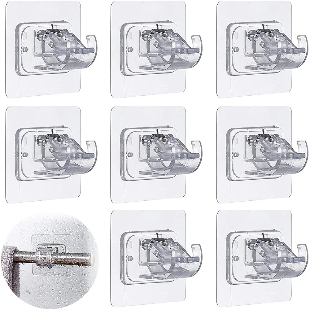 

Curtain Rod Bracket No Drilling Adhesive Curtain Rod Holder Hooks No Drill Curtain Rod Brackets Hanger Clamp for Home