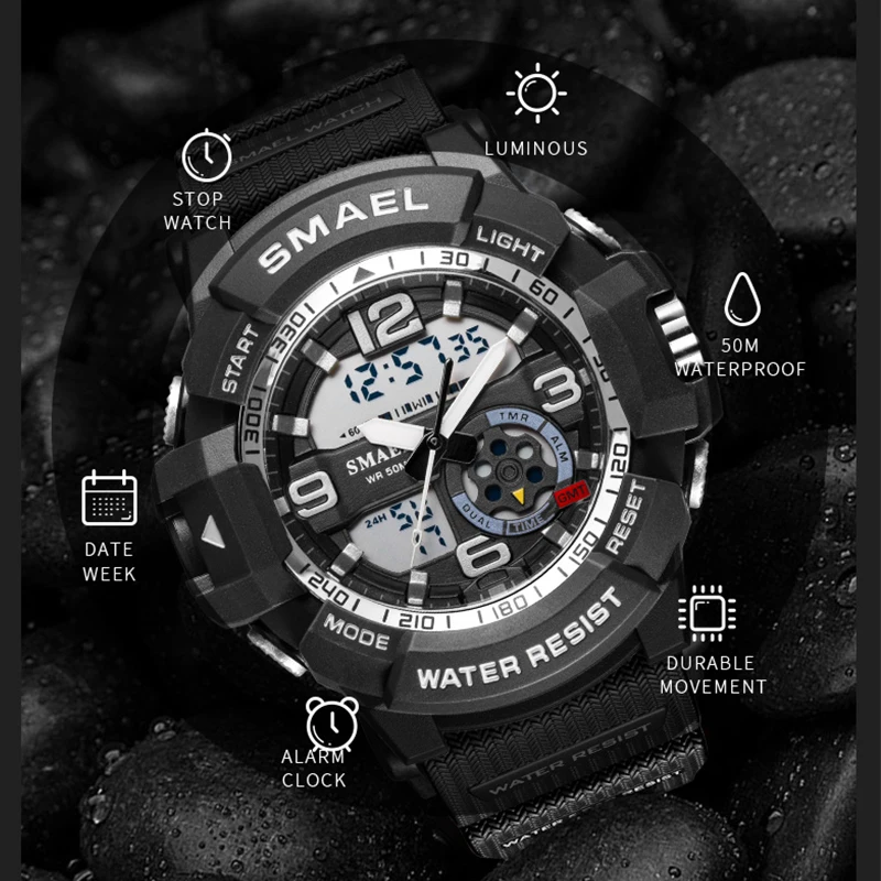 

Sport Watch For Men Watches Waterproof Alarm Clock Auto Date LED Digital reloj hombre 8036 Military Watches Quartz Wristwatches