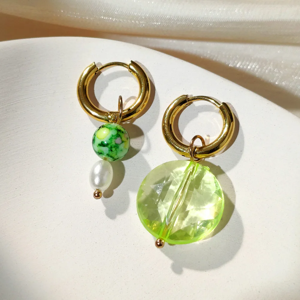 Женские серьги-кольца из нержавеющей стали с прозрачными бусинами - купить по