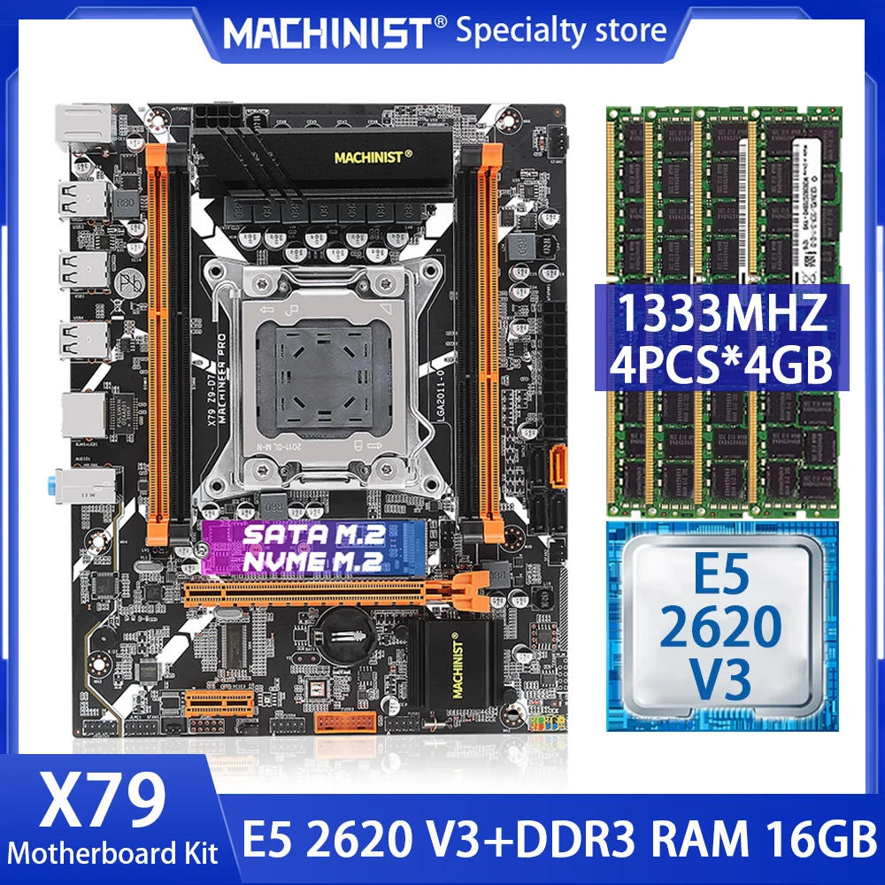 

MACHINIST X79 комплект материнской платы LGA2011 с комплектом Xeon E5 2620 V2 процессор 4 шт. * 4 Гб DDR3 1333 МГц ОЗУ память NVME M.2
