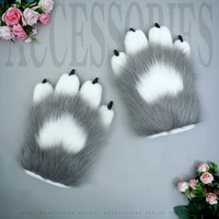 love heart pattern plush fursuit gloves handmade cosplay props cute plush nail animal claw mitten multicolor kawaii accessories