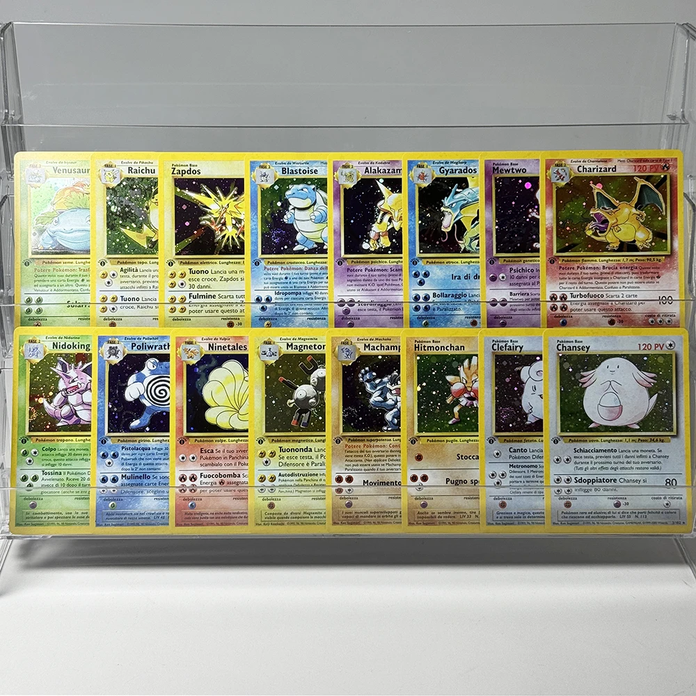 Фото Итальянский базовый набор Pokémon, фольгированные игровые карты DIY PTCG: Алаказам, Бластойс, Гьярадос, Чаризард, Магнетон, Мьютв, Нидокинг, Венузур, Запдос. №1